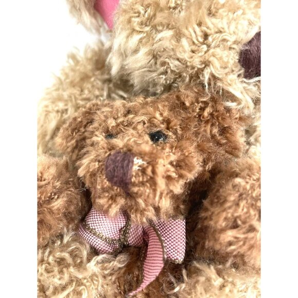 Russ Marmie Brown Teddy Bear in Pink Ribbon with Baby Bear Plush Stuff Toy 9.5in - Picture 3 of 7